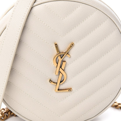 Saint Laurent Grain De Poudre Matelasse Chevron Quilted Round Vinyle Camera Bag White 9 of 9