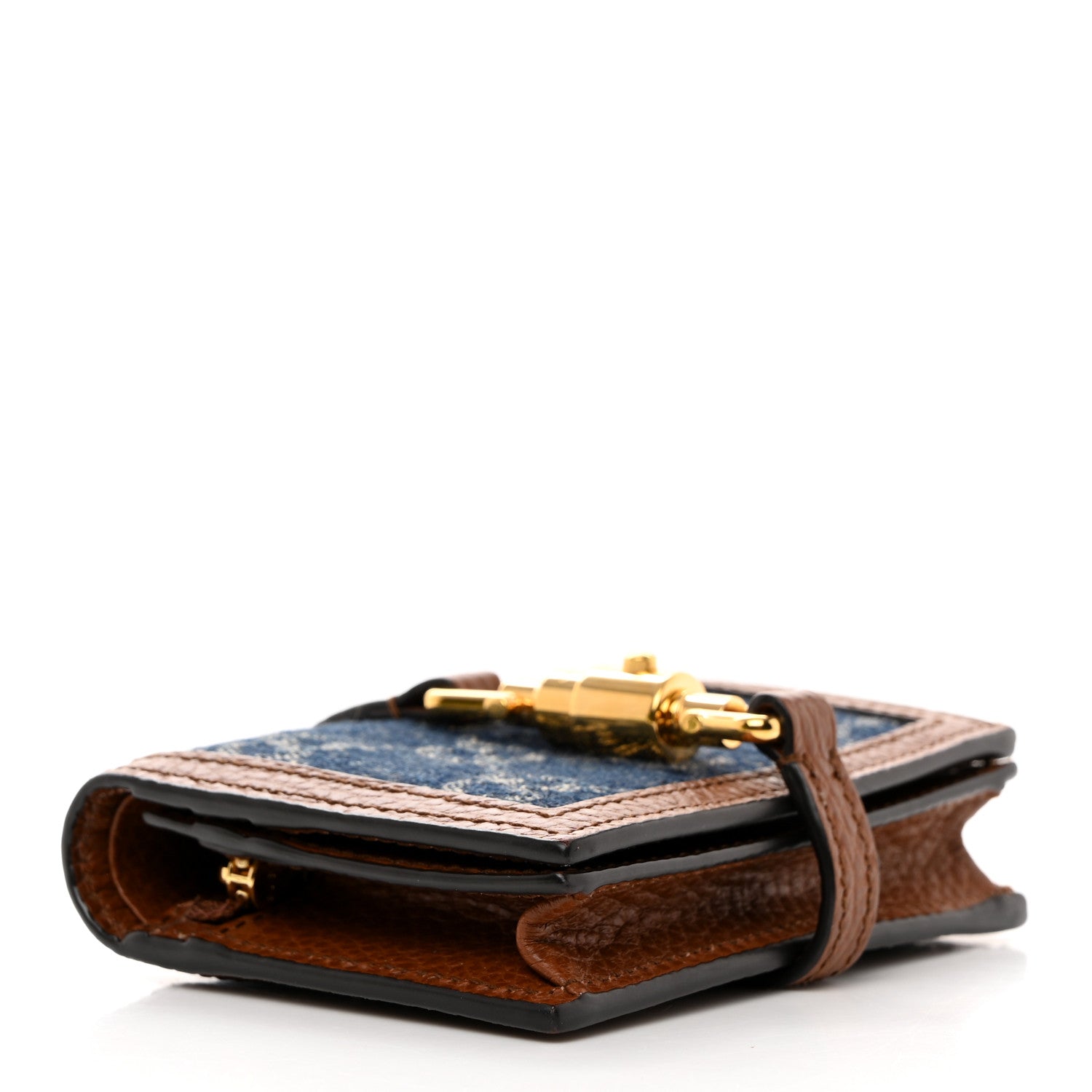 Gucci New Denim GG Monogram Jackie 1961 Card Case Blue Tea Cuir 4 of 8