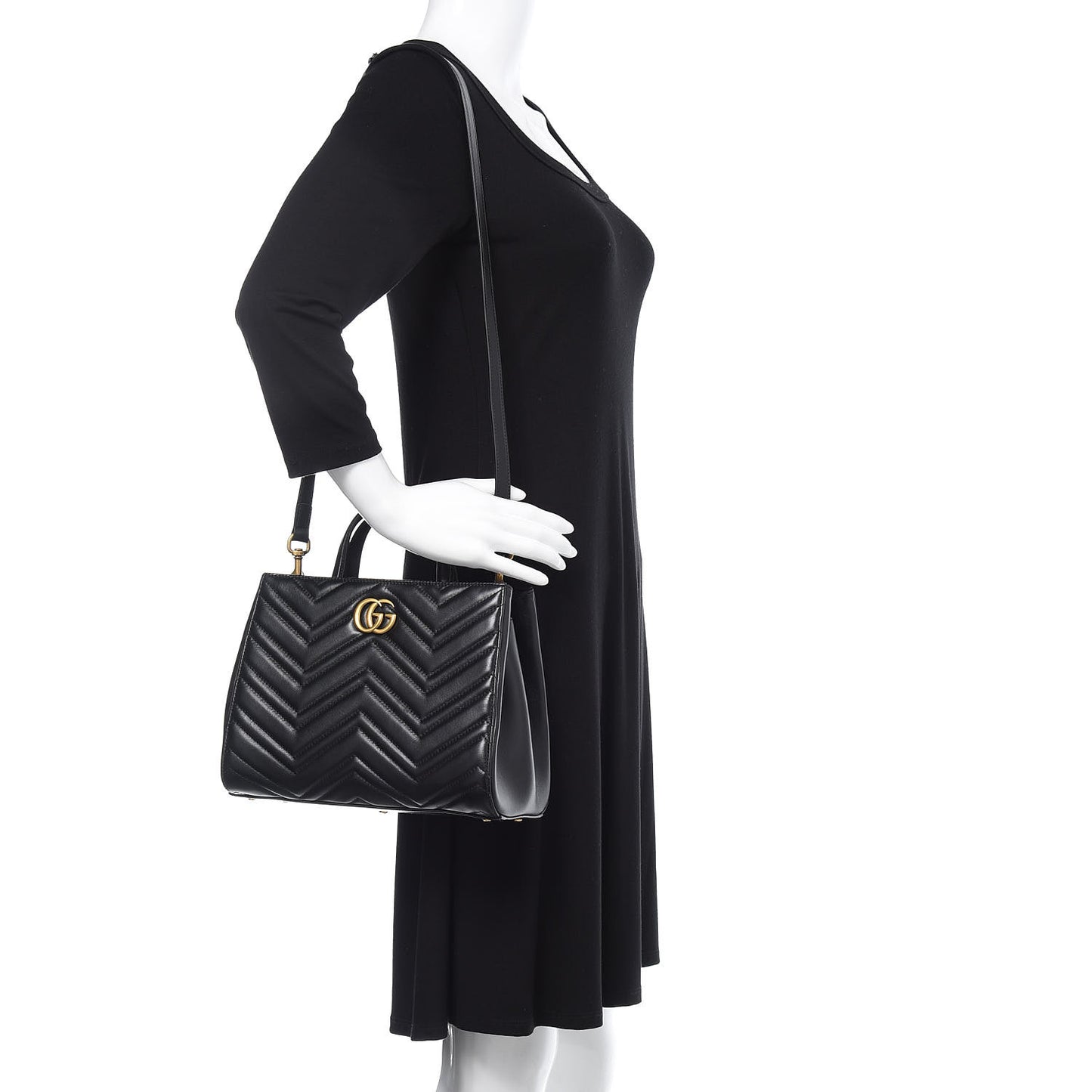 Calfskin Matelasse Small GG Marmont Tote Black