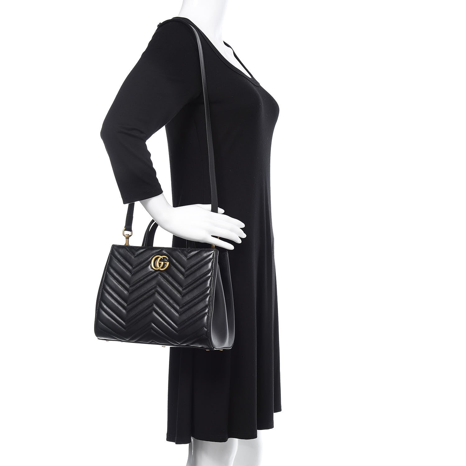 Gucci Calfskin Matelasse Small GG Marmont Tote Black 2 of 10