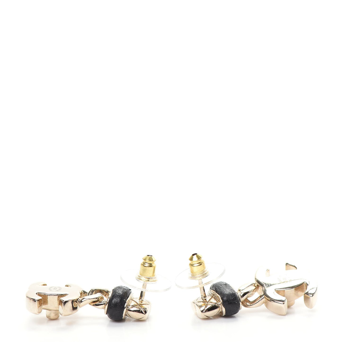 Lambskin CC Turnlock Drop Earrings Gold Black