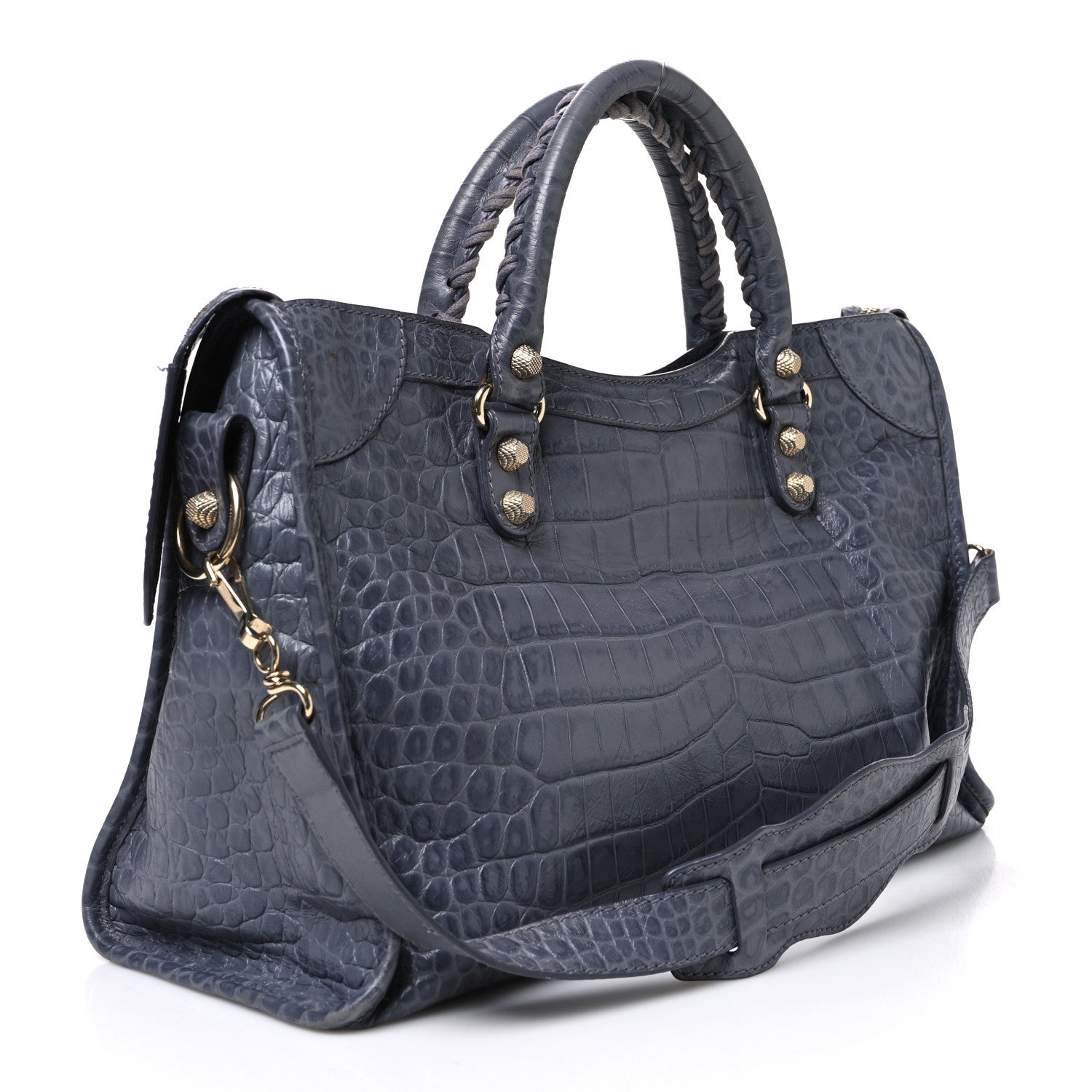 Balenciaga Calfskin Crocodile Embossed Giant 12 Gold Hardware City Gris Beton 4 of 12