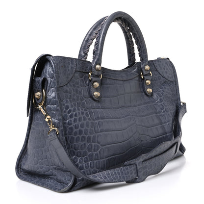 Balenciaga Calfskin Crocodile Embossed Giant 12 Gold Hardware City Gris Beton 4 of 12