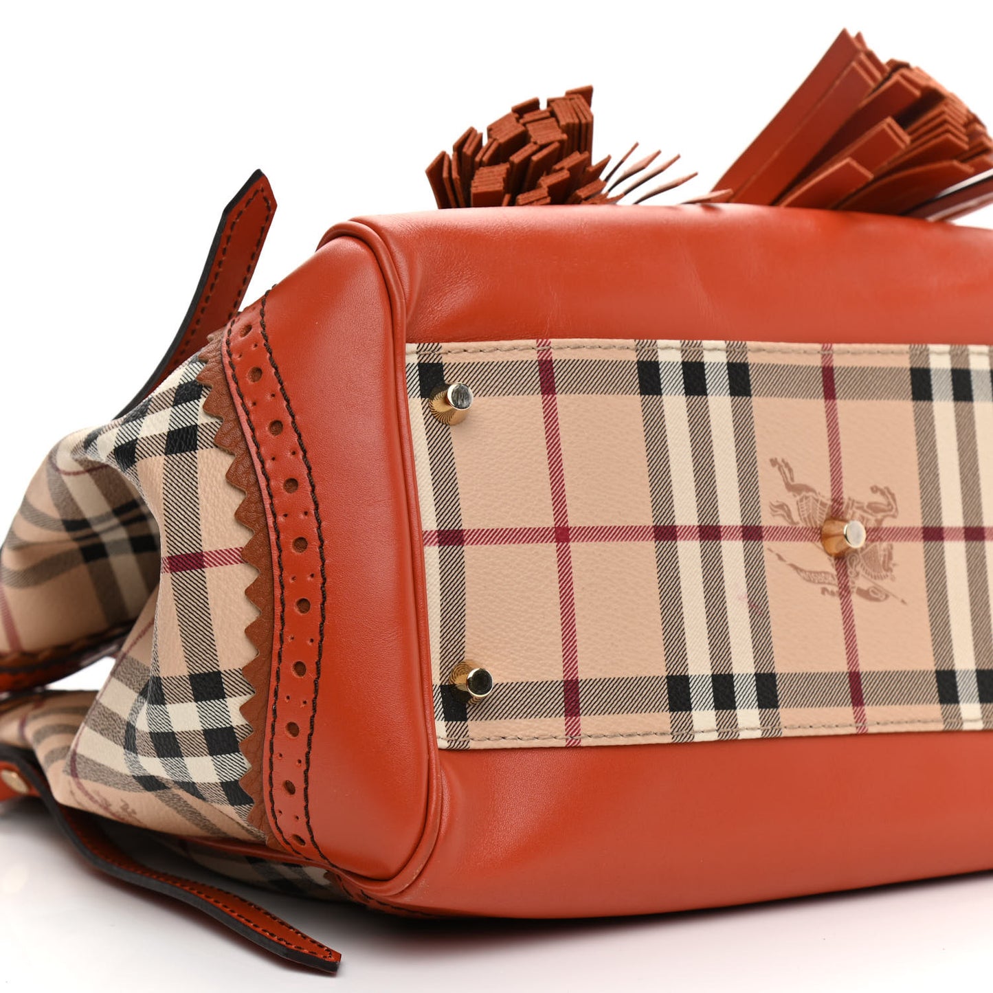 Haymarket Check Small Brogue Tassel Tote Bright Russet