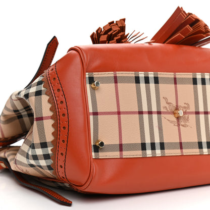 Burberry Haymarket Check Small Brogue Tassel Tote Bright Russet 8 of 10
