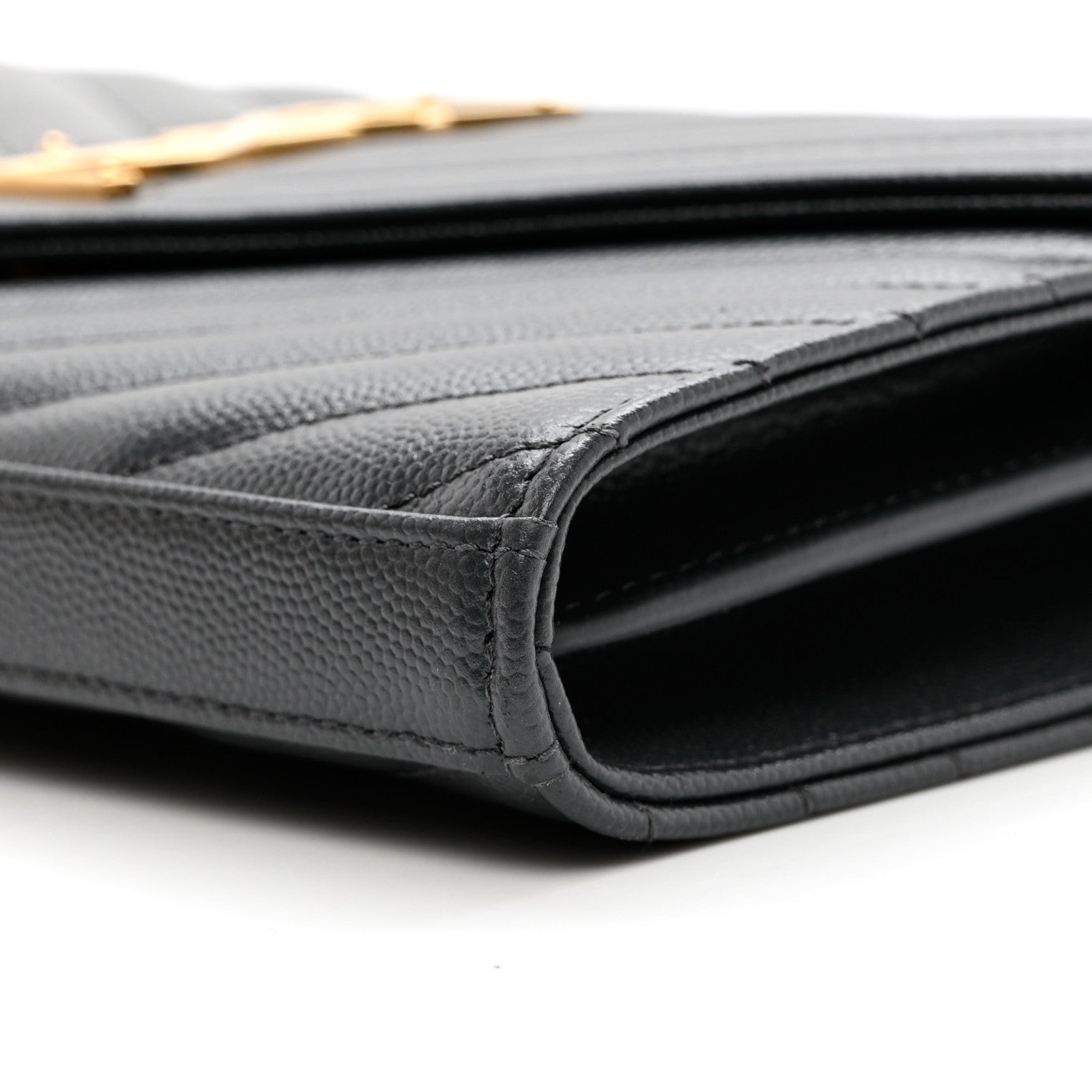 Saint Laurent Grain De Poudre Matelasse Chevron Monogram Chain Wallet Storm 7 of 7