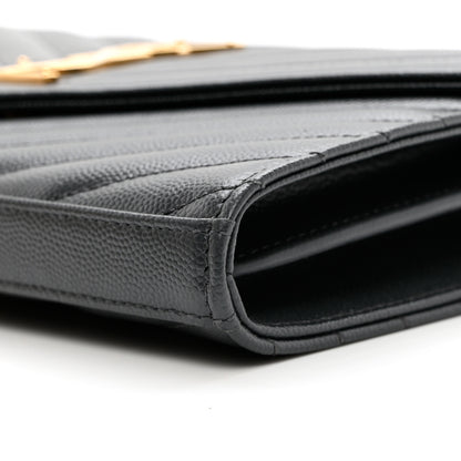 Saint Laurent Grain De Poudre Matelasse Chevron Monogram Chain Wallet Storm 7 of 7