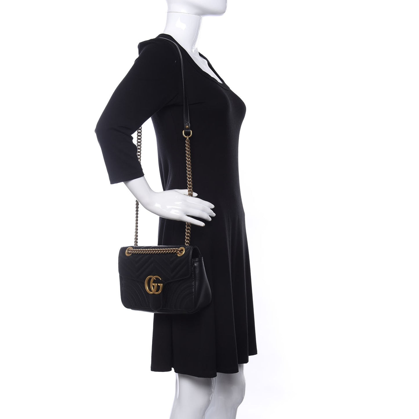Calfskin Matelasse Small GG Marmont Shoulder Bag Black