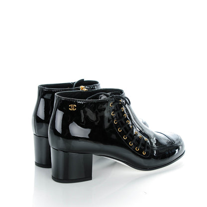 Chanel Patent Calfskin Lace Up Ankle Booties 41 Black 4 of 8