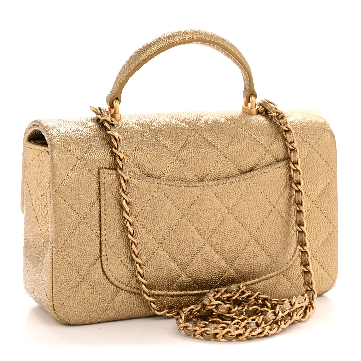 Chanel Metallic Caviar Quilted Mini Top Handle Rectangular Flap Gold 3 of 12