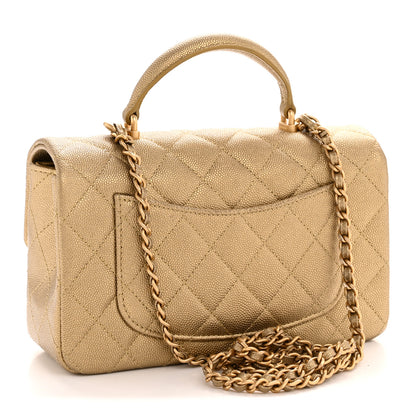 Chanel Metallic Caviar Quilted Mini Top Handle Rectangular Flap Gold 3 of 12