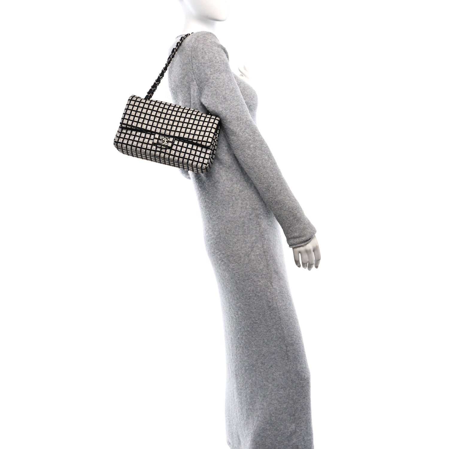 Chanel Ribbon Tweed Medium Double Flap Black White 2 of 10