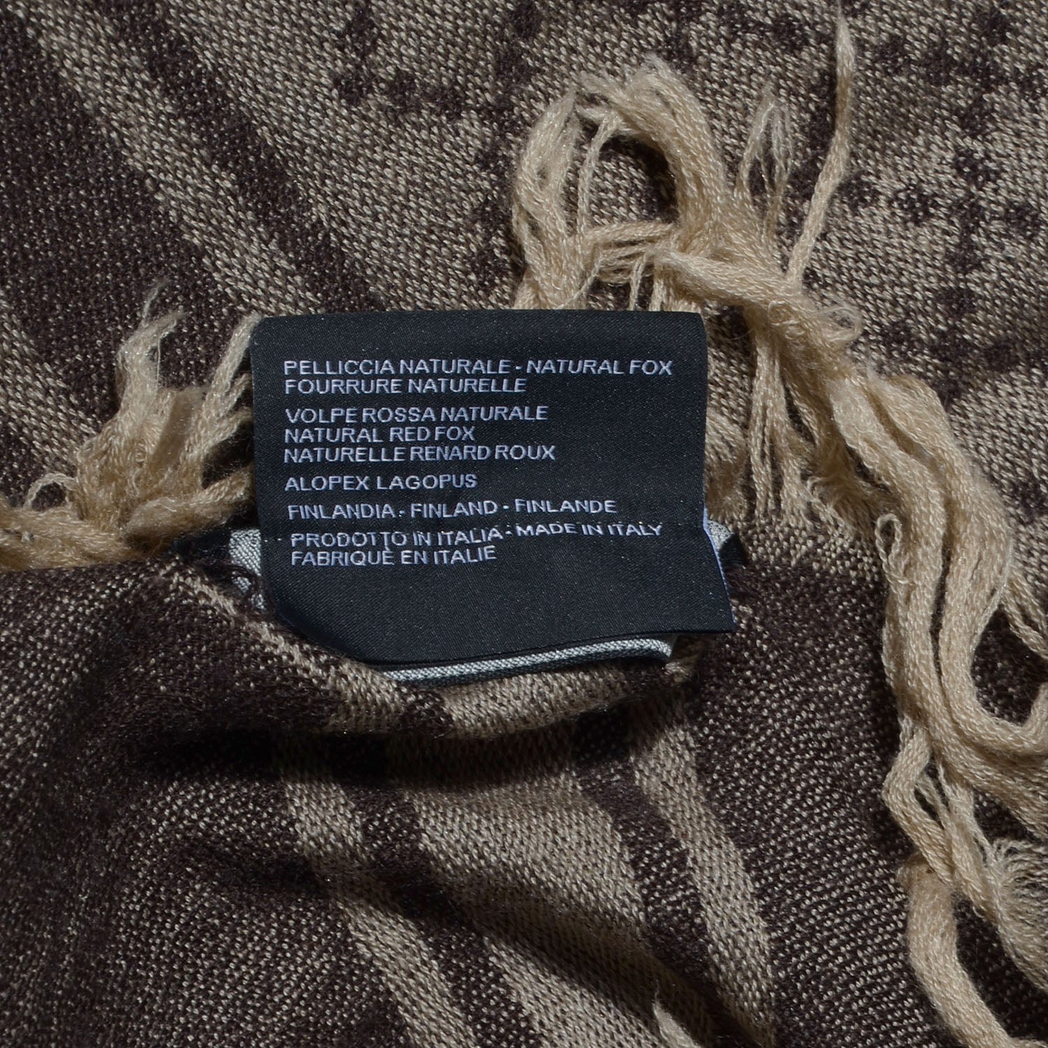 Gucci Wool Silk Fox Fur Monogram Shawl Scarf Brown 5 of 5
