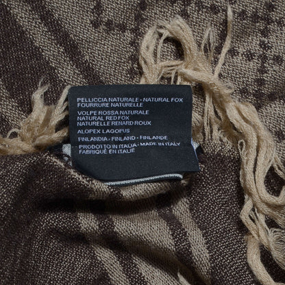 Gucci Wool Silk Fox Fur Monogram Shawl Scarf Brown 5 of 5