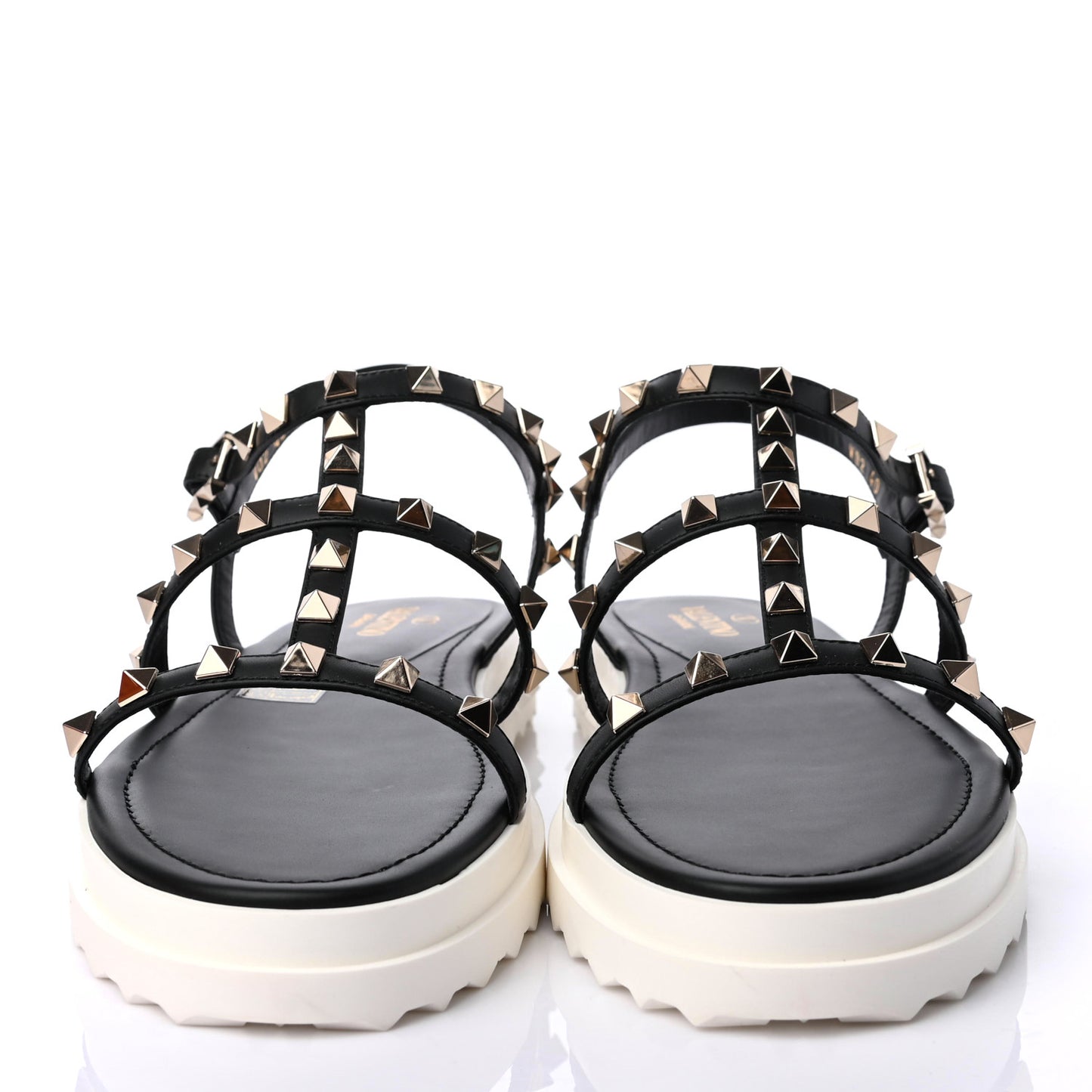 Calfskin Bedrock Rockstud Ankle Flat Sandals 40 Black