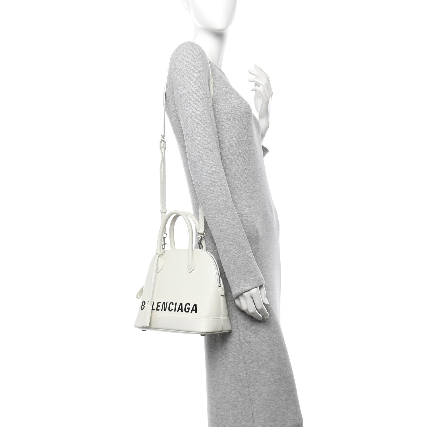 Balenciaga Signature Grained Calfskin Logo S Ville Top Handle Bag White Black 2 of 11