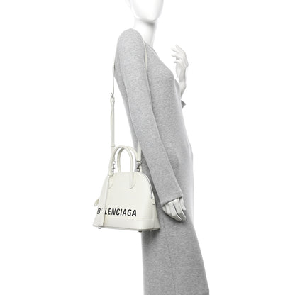 Balenciaga Signature Grained Calfskin Logo S Ville Top Handle Bag White Black 2 of 11