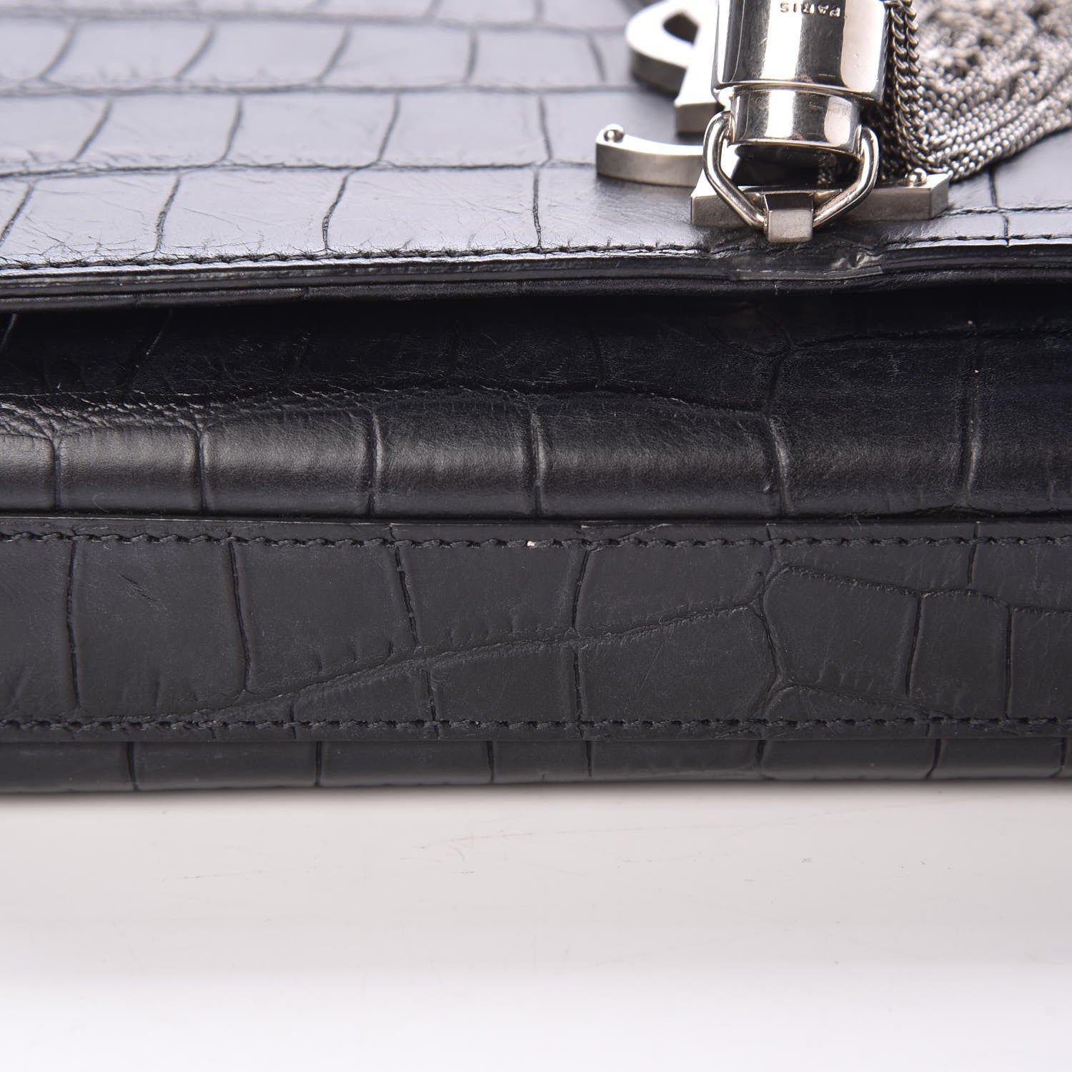 Saint Laurent Calfskin Crocodile Embossed Monogram Small Kate Tassel Satchel Black 8 of 10