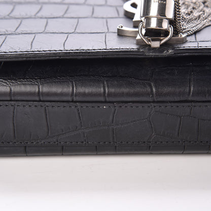 Saint Laurent Calfskin Crocodile Embossed Monogram Small Kate Tassel Satchel Black 8 of 10
