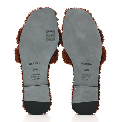 Hermes Woolskin Oran Sandals 36.5 Cognac 5 of 8
