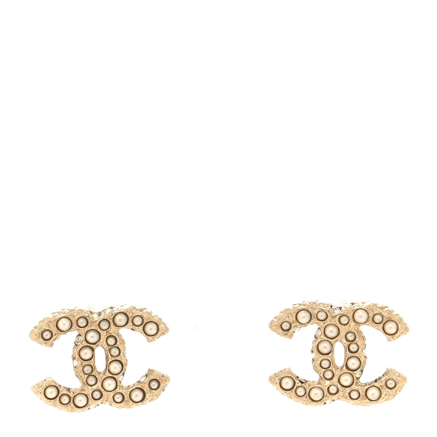 Chanel Metal Graduated Pearl Crystal CC Earrings Light Gold 1 of 5