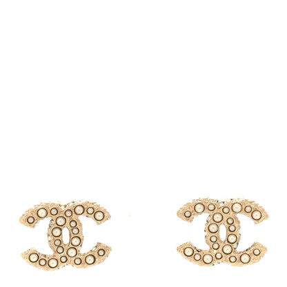 Chanel Metal Graduated Pearl Crystal CC Earrings Light Gold 1 of 5