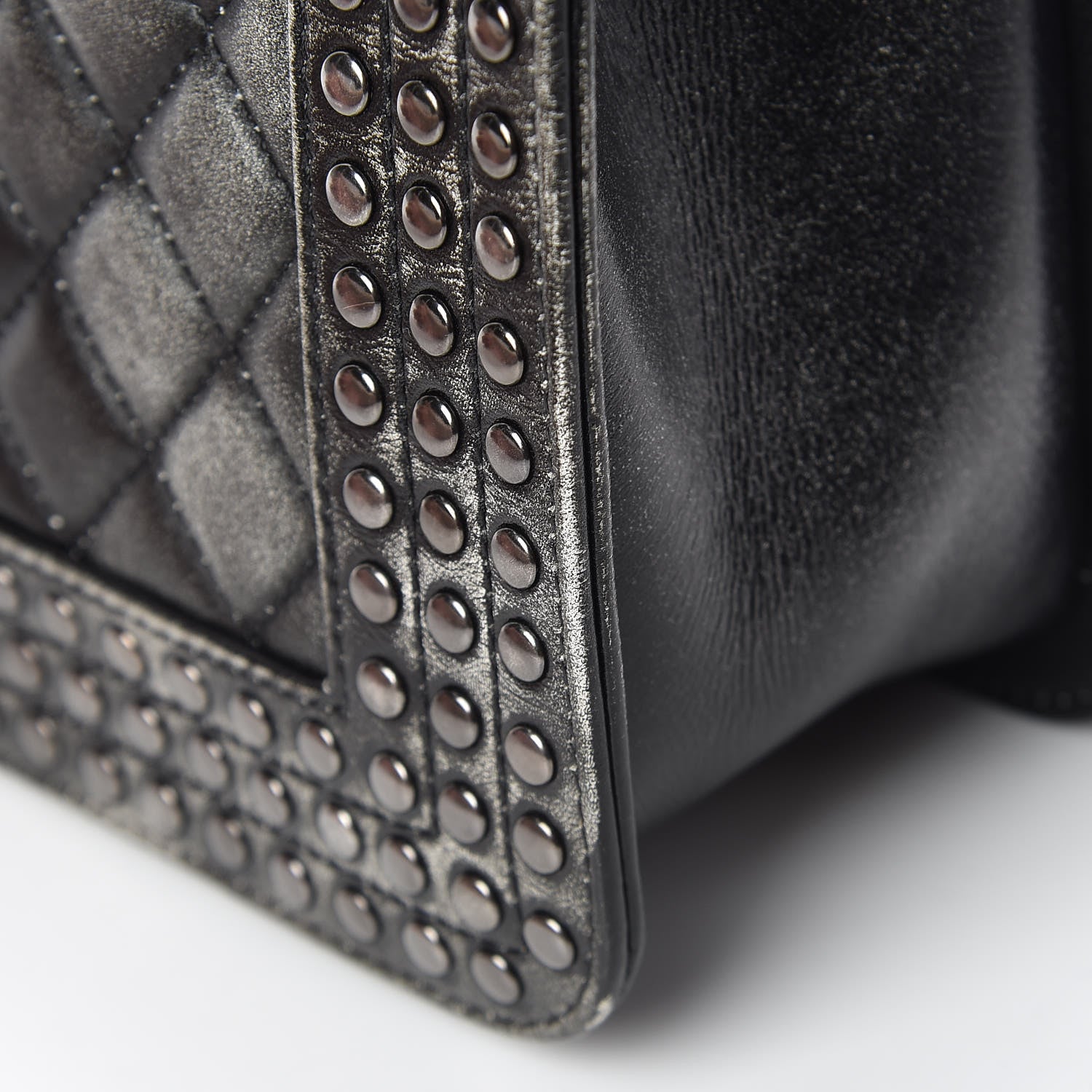 Chanel Faded Calfskin Quilted Medium Studded Boy Flap Black 14 of 18