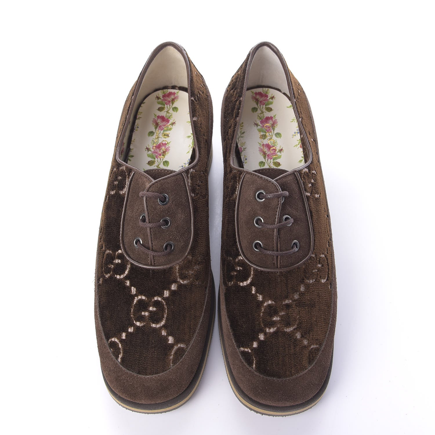 Gucci Velvet GG Monogram Thompson Derby Loafers 37 Vintage Cocoa Brown 6 of 10