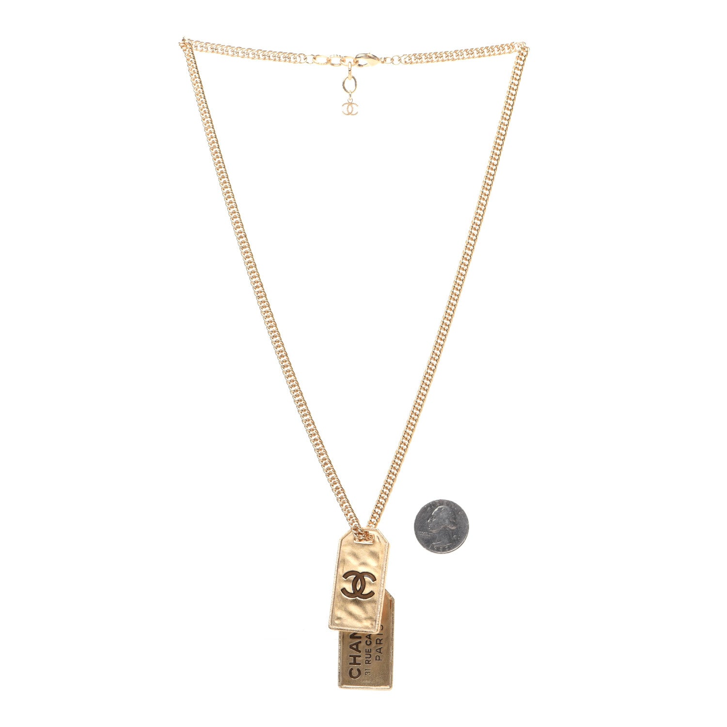Chanel ID Dog Tag Charm Necklace Gold 3 of 6