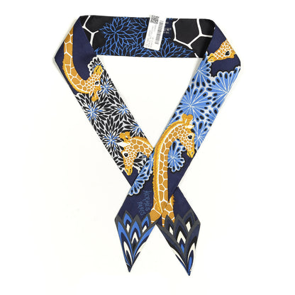 Hermes Silk The Three Graces Twilly Bleu Nuit Gold Black 1 of 5