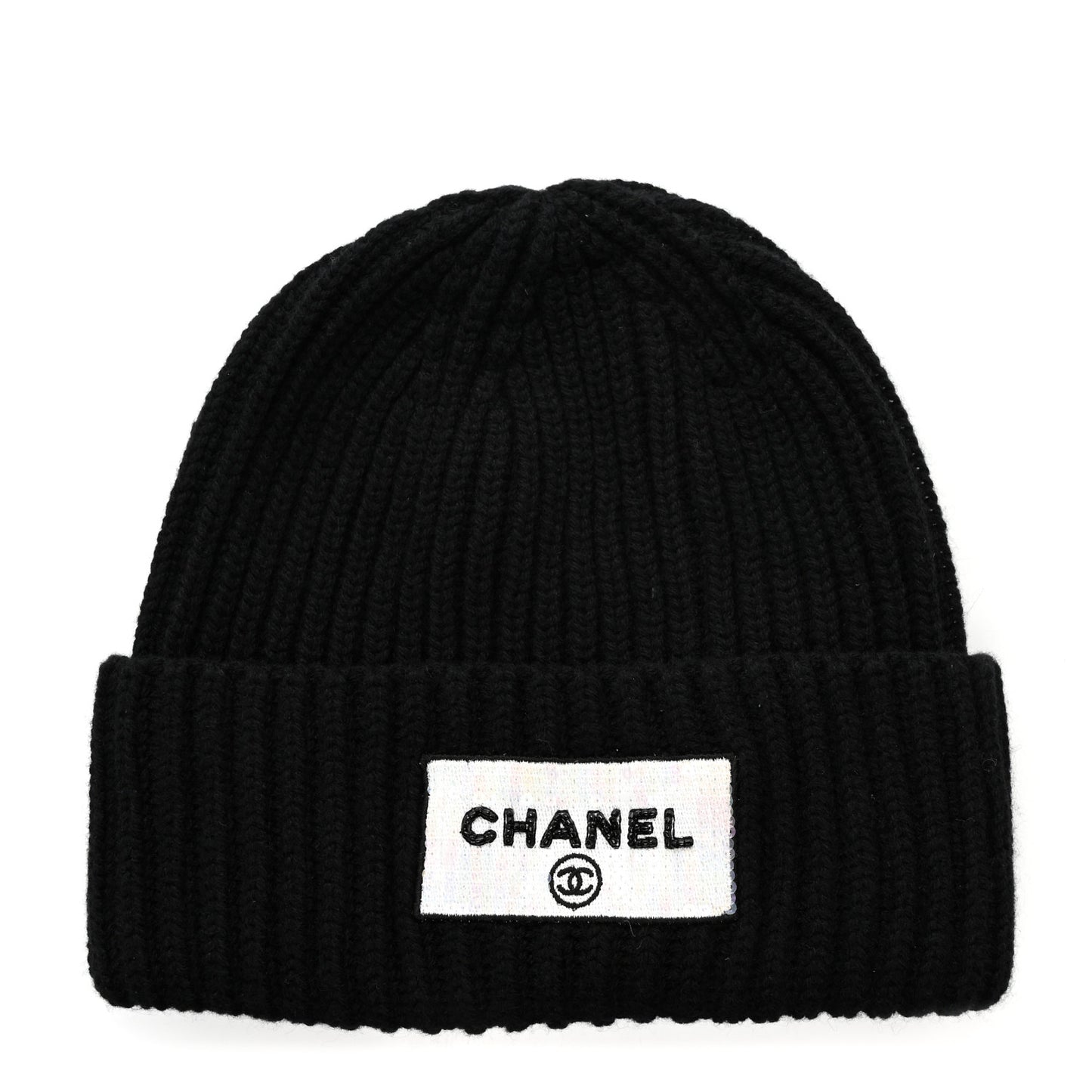 Cashmere Beaded Sequin Logo Beanie Hat Black