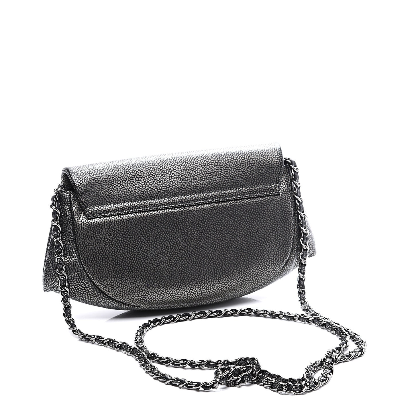 Metallic Caviar Half Moon Wallet On Chain WOC Dark Silver