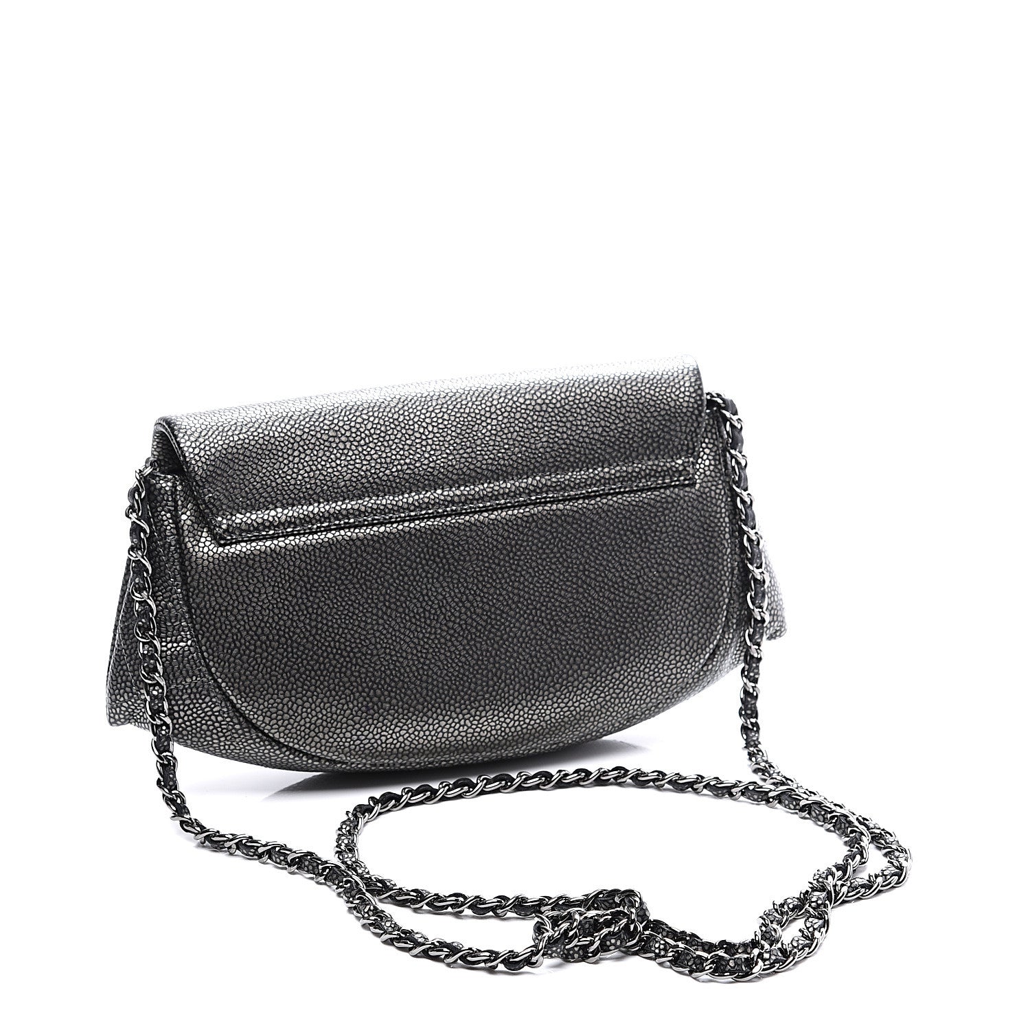 Chanel Metallic Caviar Half Moon Wallet On Chain WOC Dark Silver 2 of 13