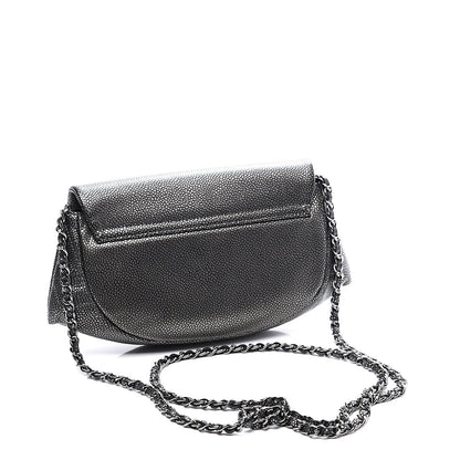 Chanel Metallic Caviar Half Moon Wallet On Chain WOC Dark Silver 2 of 13