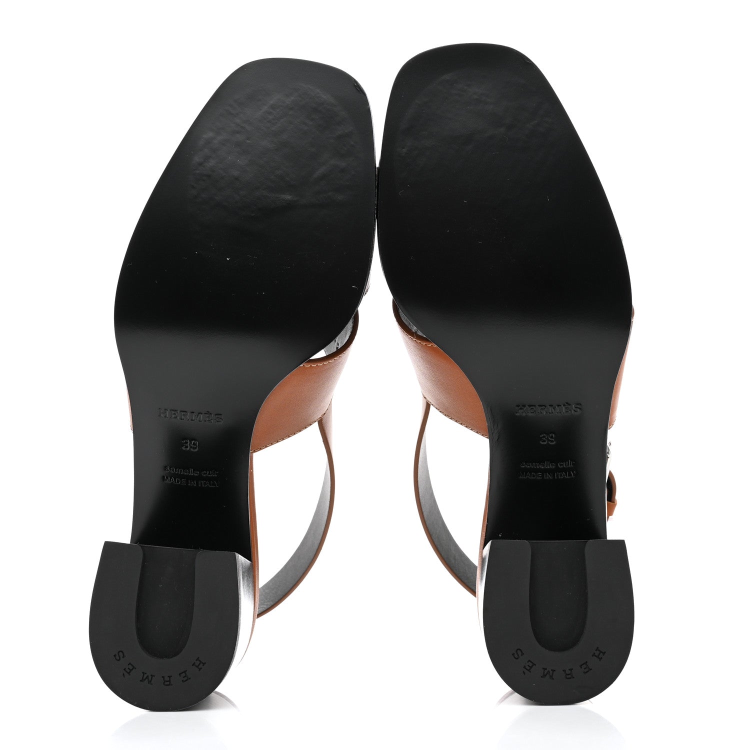 Hermes Calfskin Elbe 60 Sandals 39 Marron Glaise 5 of 9