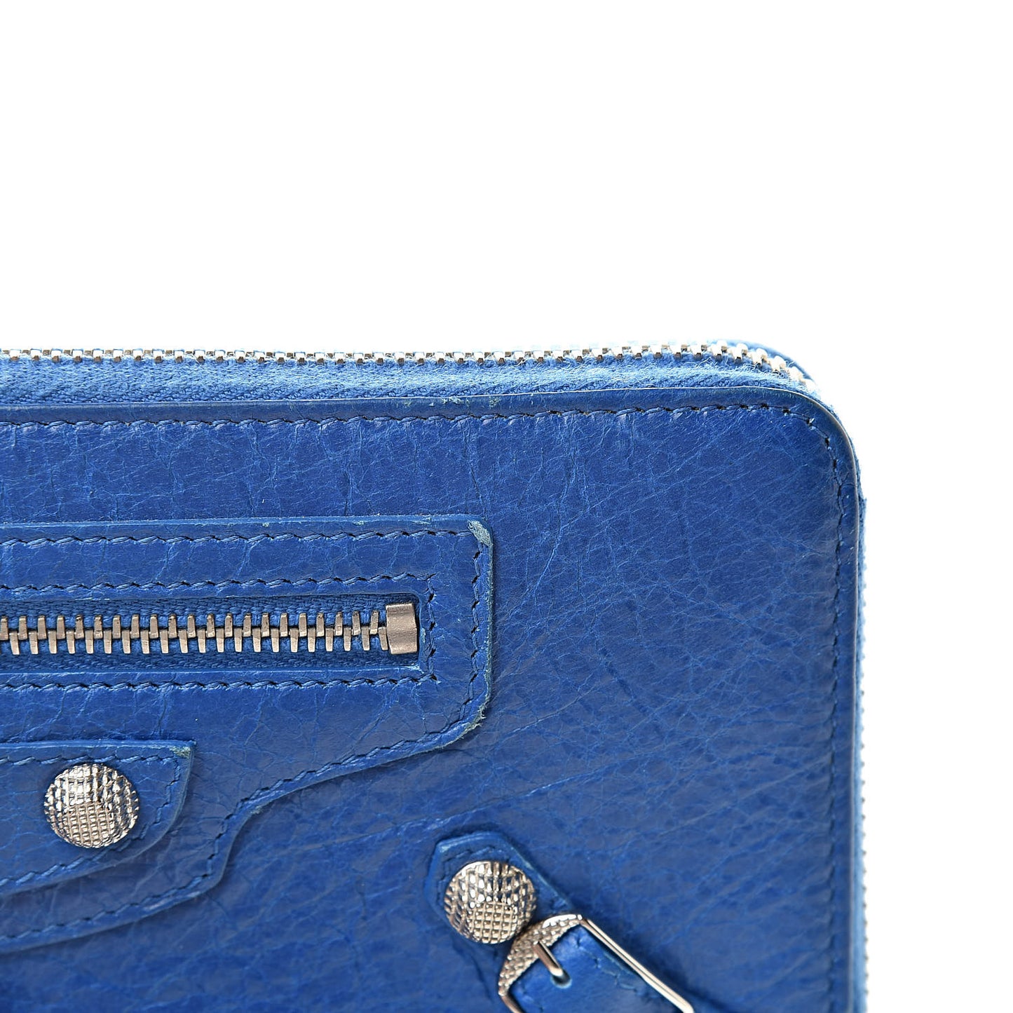 Agneau Giant 12 Silver Hardware Continental Zip Around Wallet Bleu Lazuli