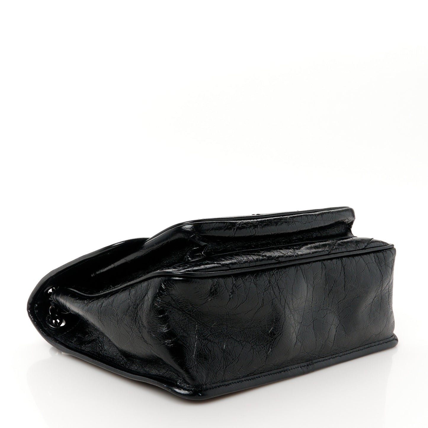 Crinkled Calfskin Matelasse Monogram Medium Niki Chain Satchel Black