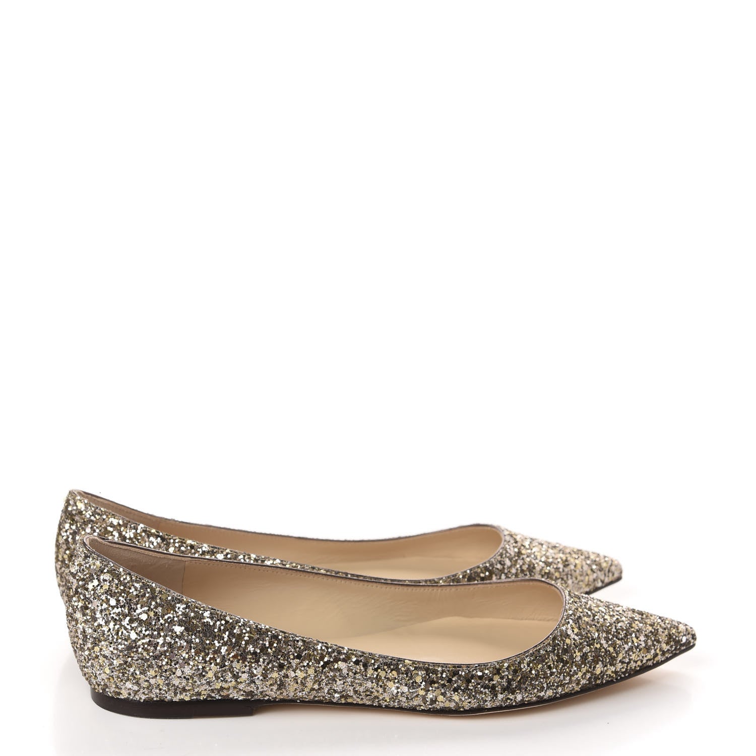 Jimmy Choo Glitter Fabric Alina Flats 38 Antique Gold 4 of 9
