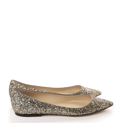 Jimmy Choo Glitter Fabric Alina Flats 38 Antique Gold 4 of 9