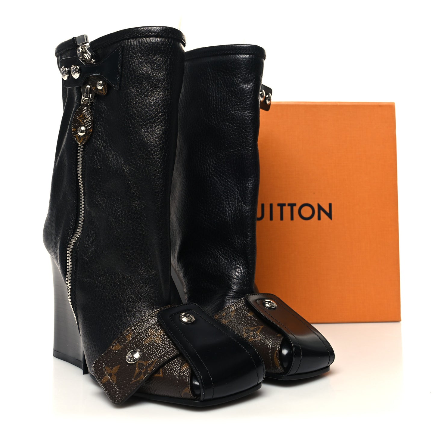 Calfskin Monogram Patti Wedge Half Boots 40 Black