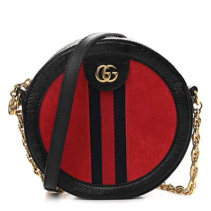 Gucci Suede Patent Web Mini Ophidia Round Shoulder Bag Hibiscus Red Black 1 of 12