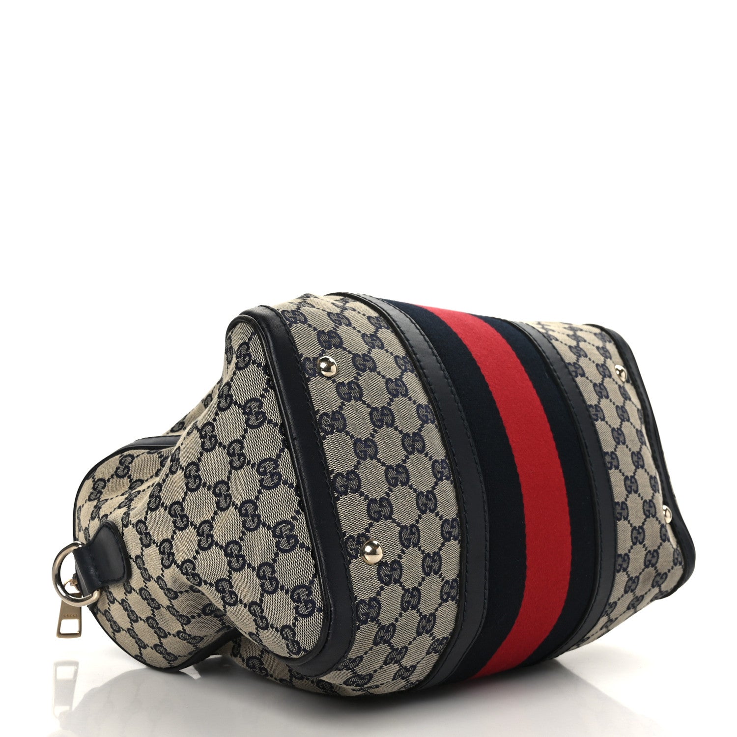 Gucci Monogram Selleria Calfskin Vintage Web Medium Boston Beige Blue 4 of 11