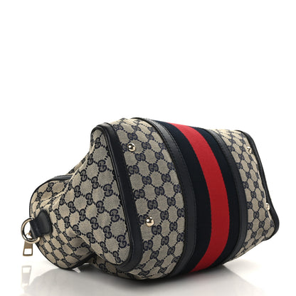 Gucci Monogram Selleria Calfskin Vintage Web Medium Boston Beige Blue 4 of 11