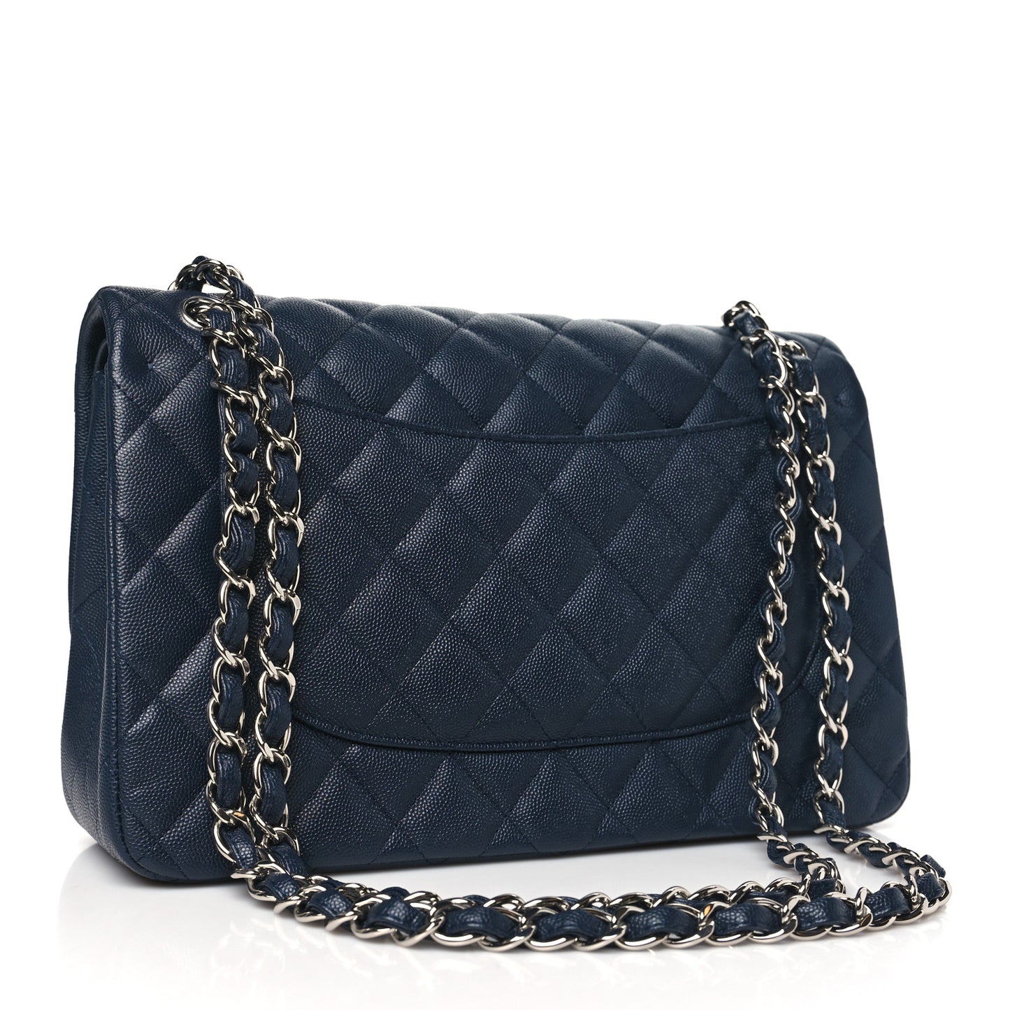 Caviar Quilted Jumbo Double Flap Navy Blue