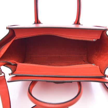 Celine Drummed Calfskin Nano Luggage Vermillion 5 of 14