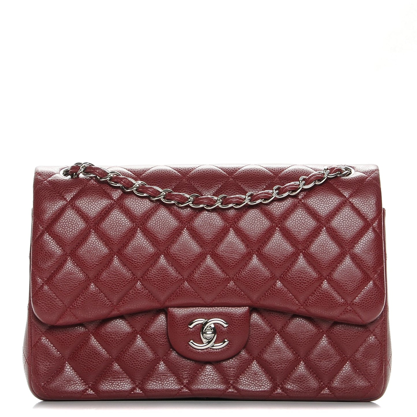 Caviar Quilted Jumbo Double Flap Burgundy