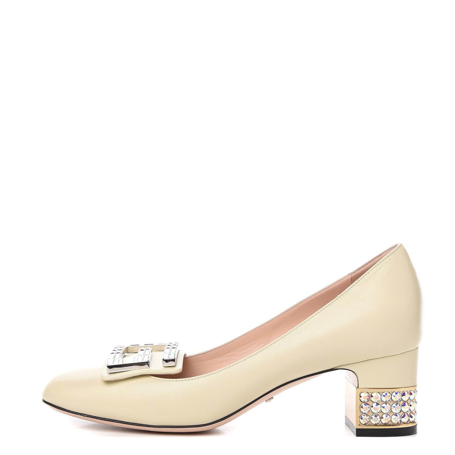 Gucci Malaga Kid Crystal Square G Madelyn Mid Heel Loafer Pumps 37 White 1 of 10