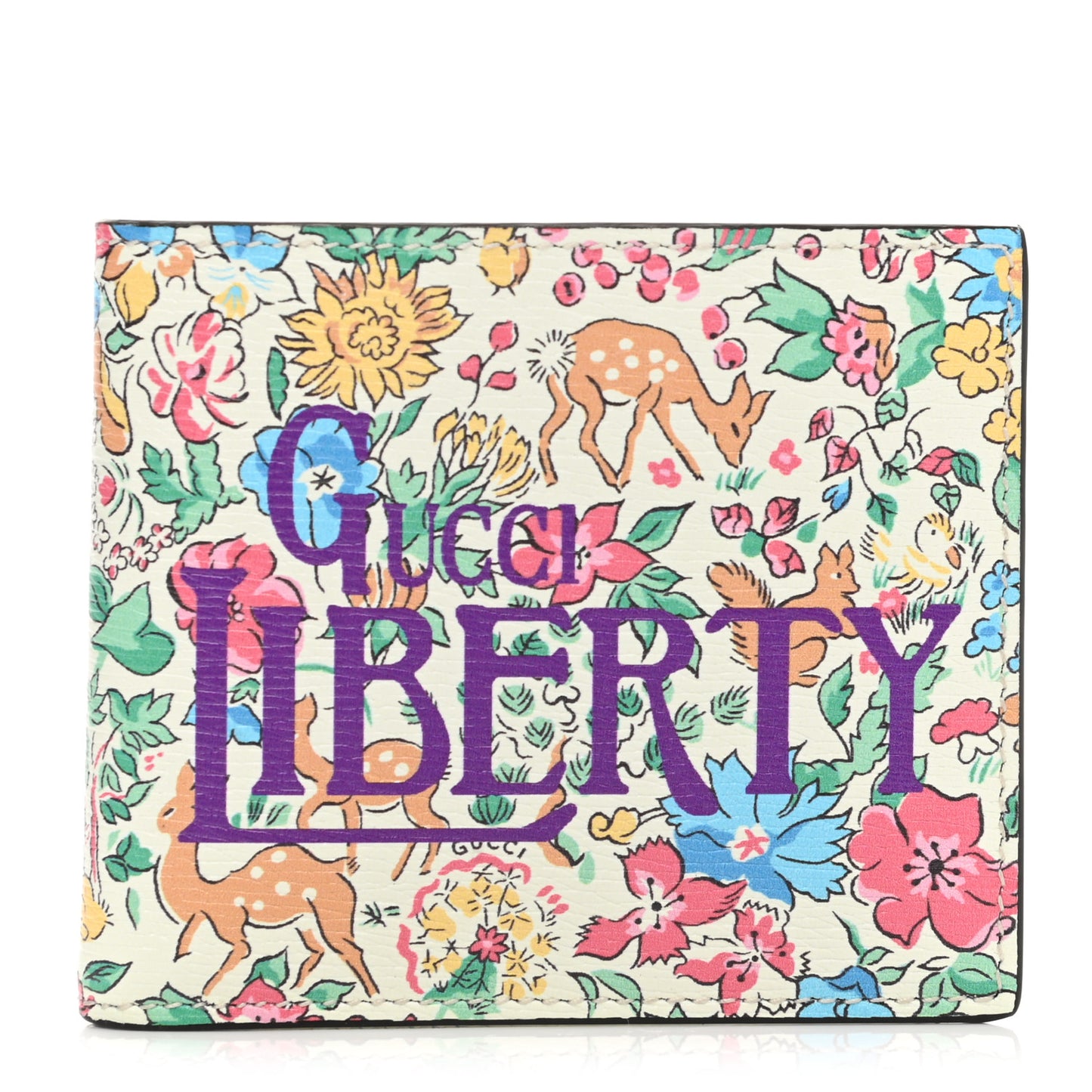 X LIBERTY OF LONDON Calfskin Floral Fawn Print Bi-Fold Wallet Multicolor Purple Ivory