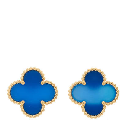 Van Cleef & Arpels 18K Yellow Gold Blue Agate Vintage Alhambra Earrings 1 of 5