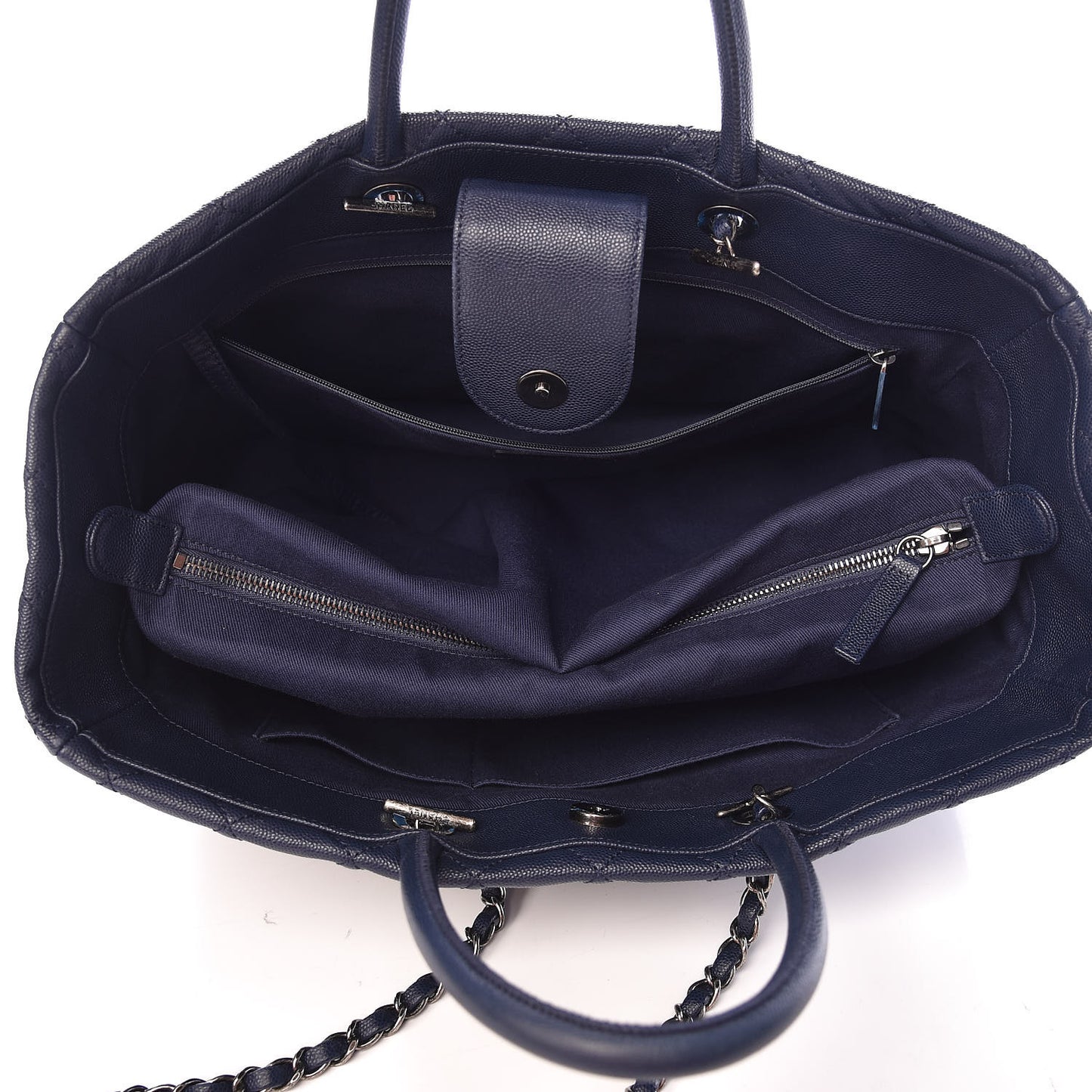 Caviar Quilted Large Coco Handle Shopping Tote Navy